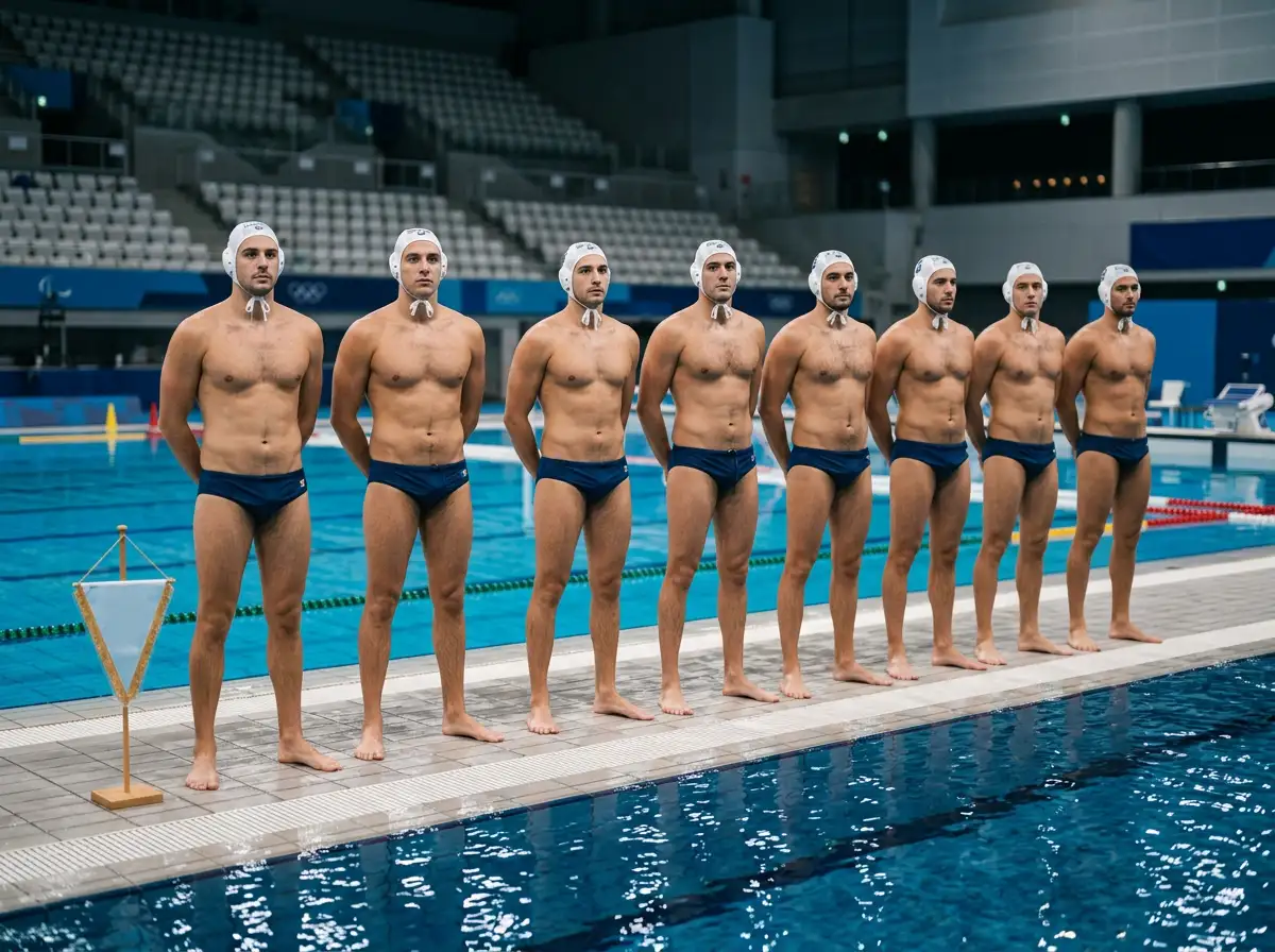 Nazionale italiana di pallanuoto Settebello in azione con calottine bianche